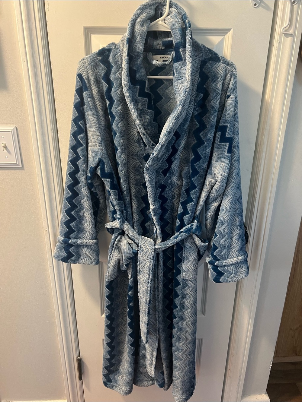 Sonoma Blue Chevron Plush Bath Robe with Shawl Collar
